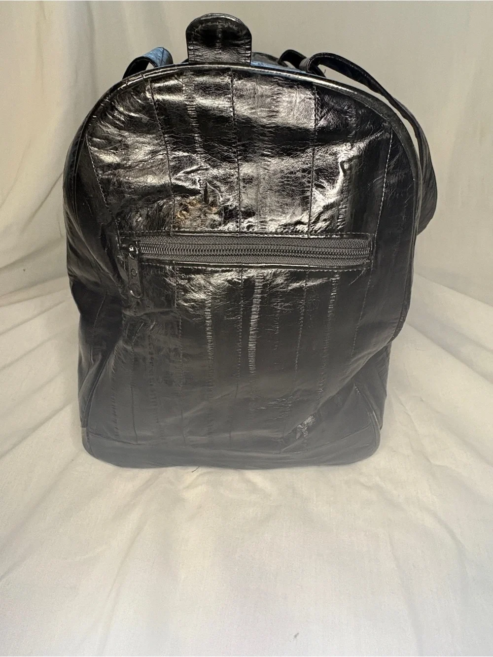 Vintage Genuine Black Eel Skin Leather Large Weekender Duffle Overnight bag